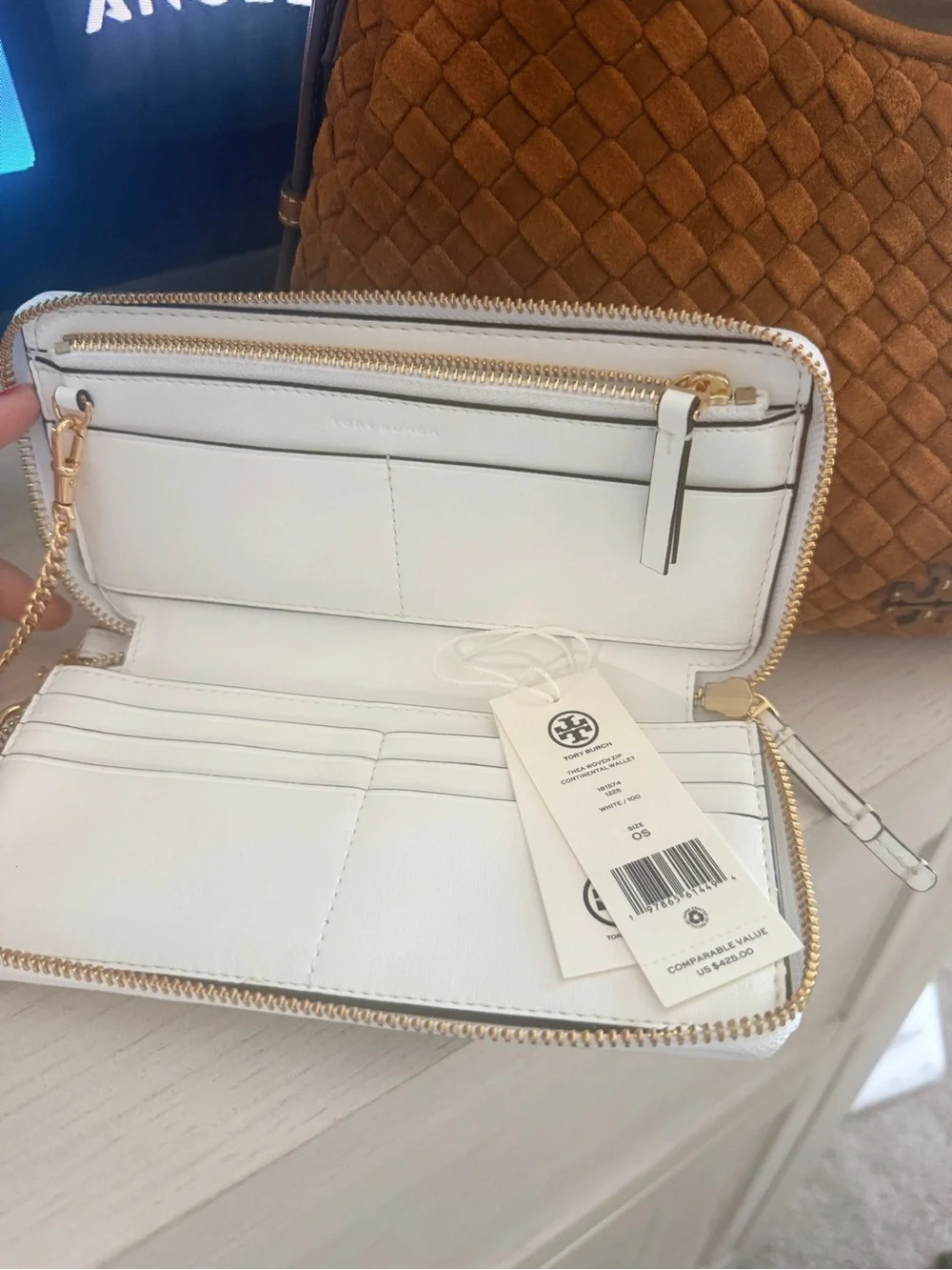 Tory Burch Woven Shoulder Bag in Chestnut Brown with Ivory Wallet